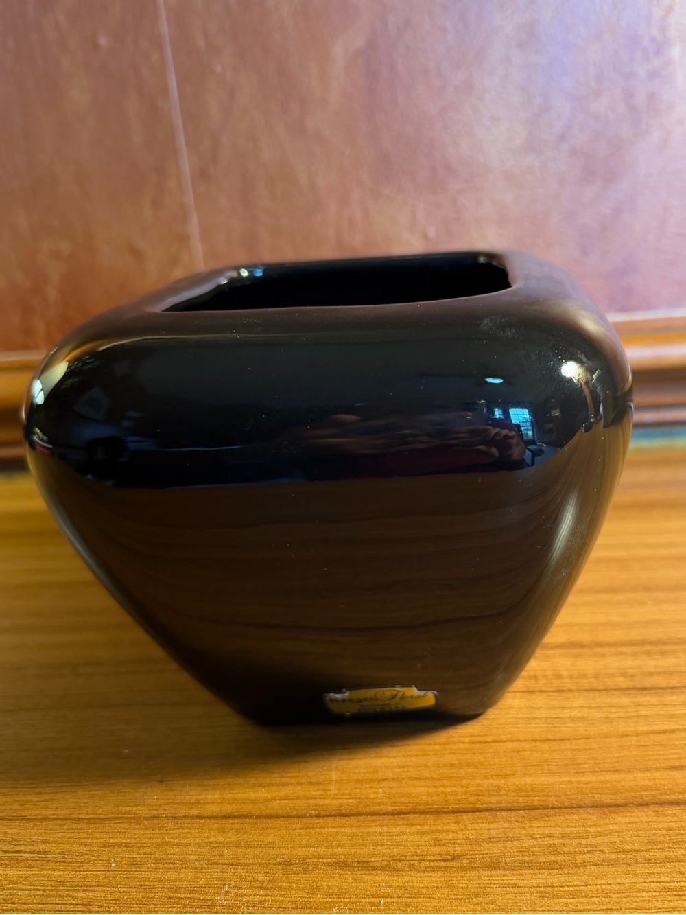 Haeger Pottery Black Square Rounded Corners Porcelain Pot Vase 90's Decor